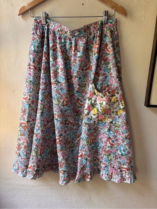 Vintage Dresses & Skirts - Vintage floral skirt cottage grain sack style